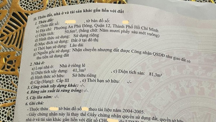 Bán nhà Vườn Lài P. An Phú Đông Quận 12, 2 tầng, giá chỉ 4.x tỷ